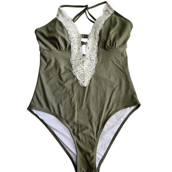 Cupshe Large Green One Piece Lace Bathing Suit Swim Hobo Hippy Crochet - Picture 1 of 9